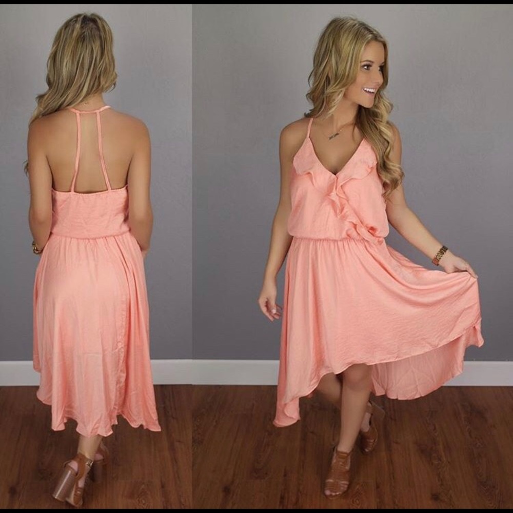 Peach high low dress